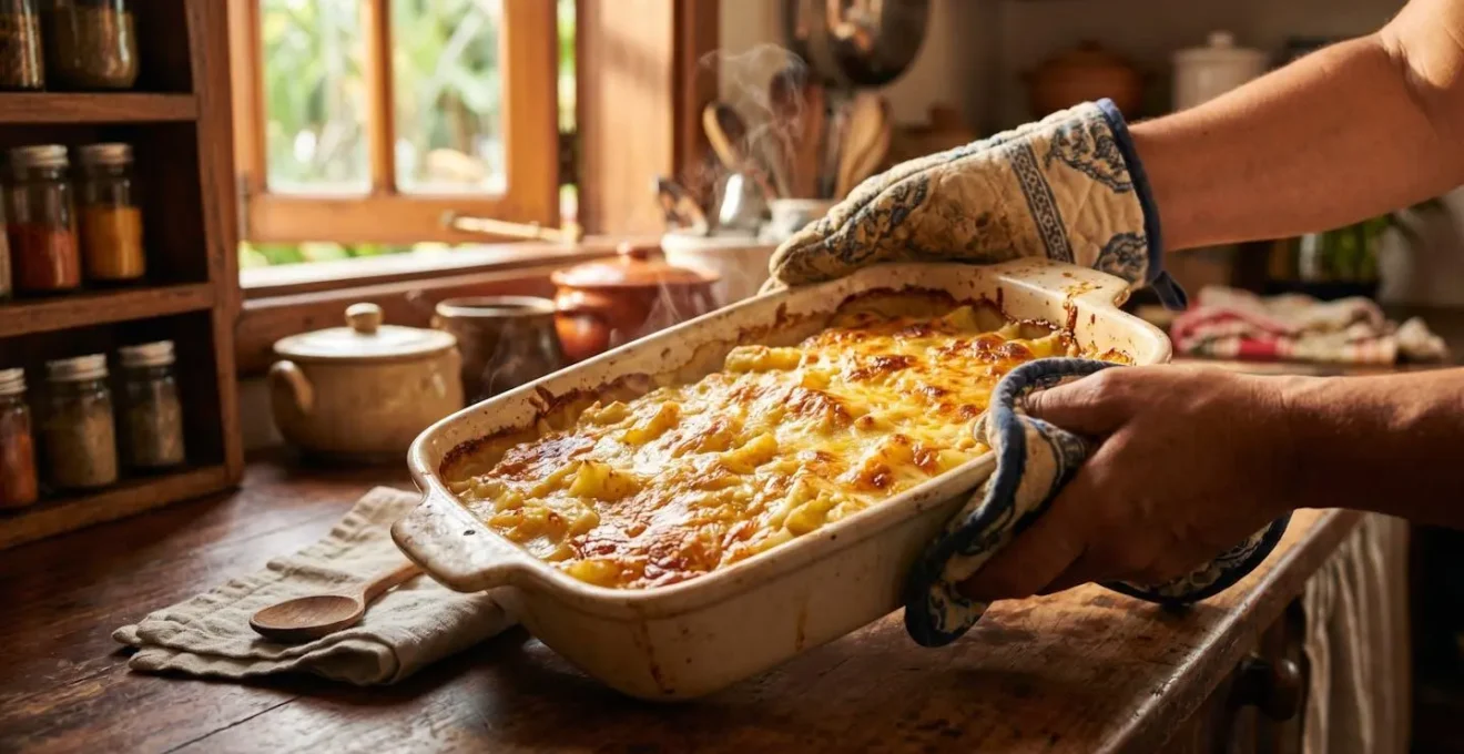 Gratin de chouchou doré sortant du four avec sa surface gratinée parfaitement croustillante