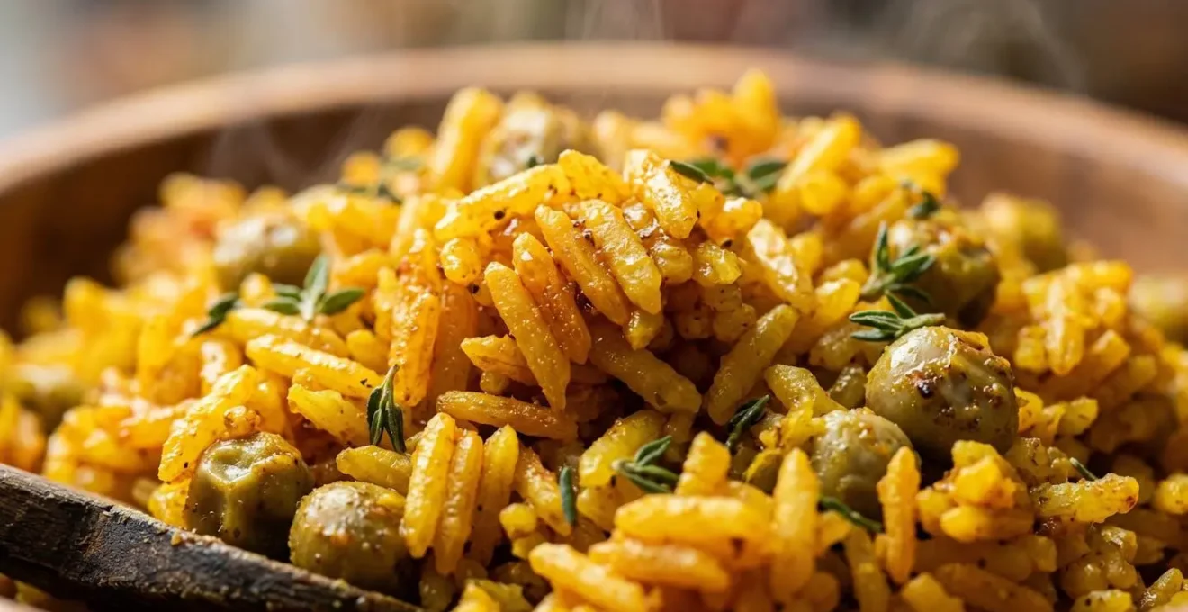 Bol de Zembrocal doré au curcuma avec grains de pois du Cap visibles