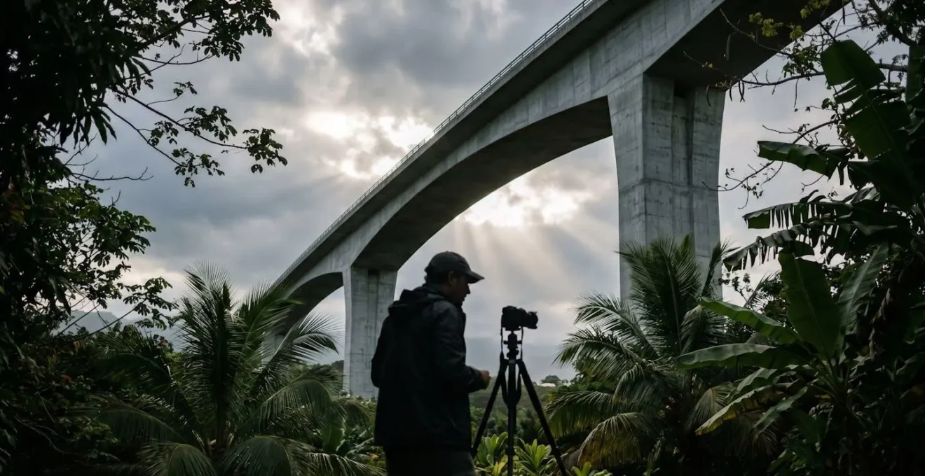 Carte illustrative des meilleurs points de vue sécurisés pour photographier les viaducs de la Route des Tamarins