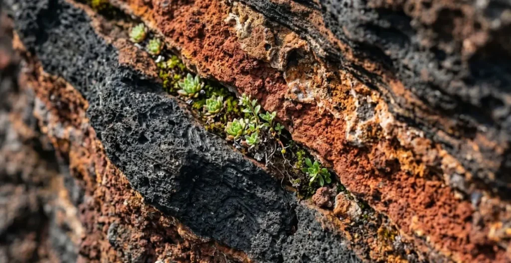 Formation volcanique montrant les strates géologiques et l'érosion spectaculaire Formation volcanique montrant les strates géologiques et l'érosion spectaculaire